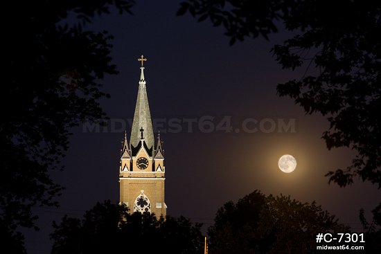 Moonrise over New Baden, IL church