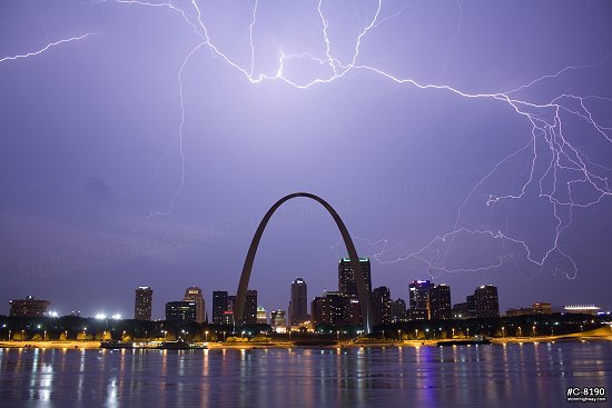 Lightning discharges over skyline