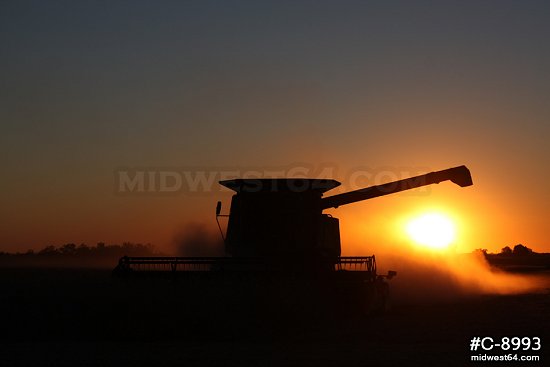 Combine soybean harvester sunset 6