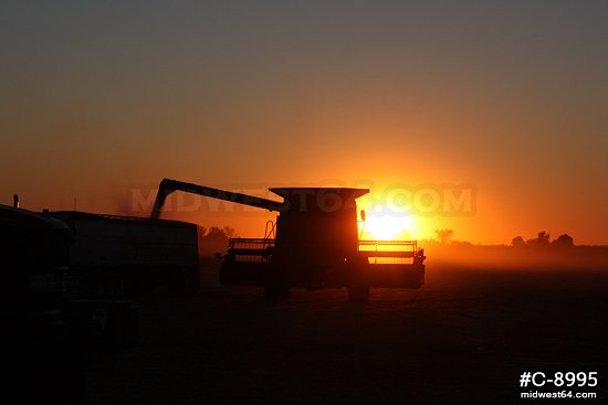 Combine soybean harvester sunset 2