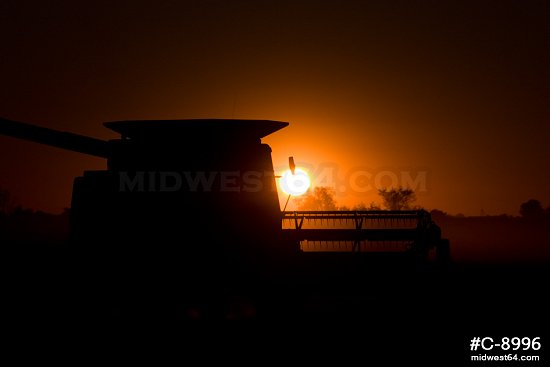 Combine soybean harvester sunset 3