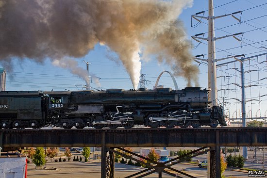 Challenger steam locomotive in downtown St. Louis