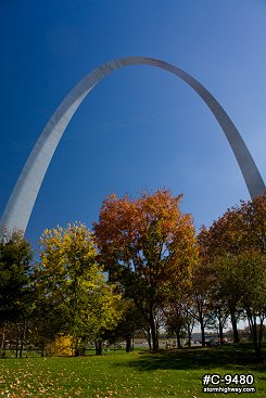 St. Louis Gateway Arch blue sky fall colors