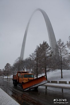 St. Louis arch with snowplow