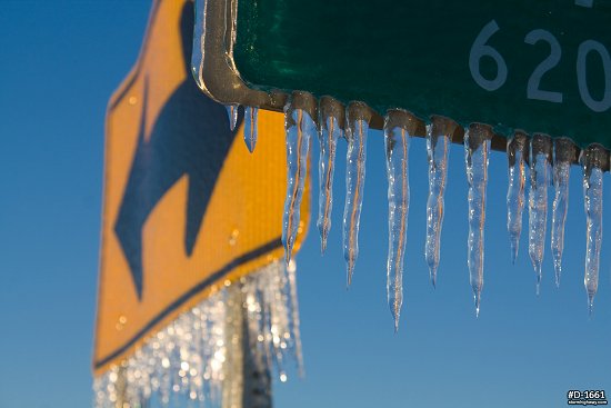 Icicles on road signs