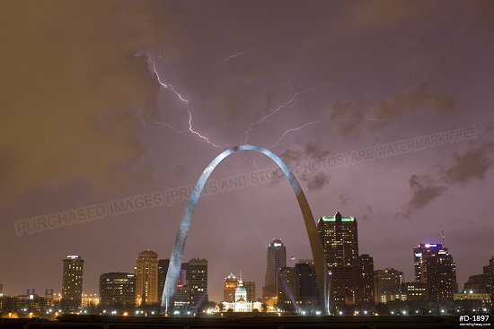 Lightning over the St. Louis Gateway Arch in February