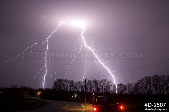 Intense lightning over rural Missouri at night
