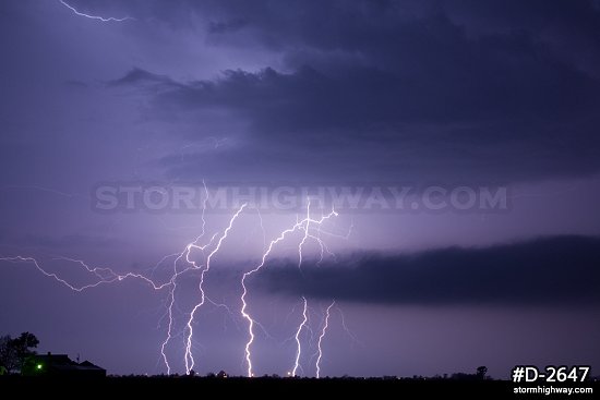 Lightning over rural Illinois prairie at night