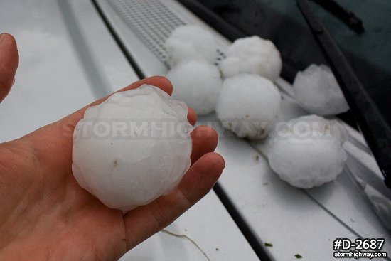 Baseball and tennis-ball sized large hail stones in rural Missouri.