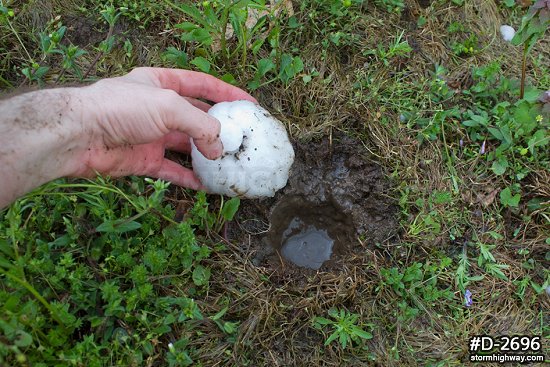 Crater from a baseball sized large hail stone in rural Missouri.