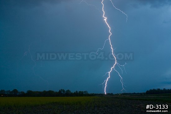 Vivid lightning at twilight near Terre Haute, Indiana