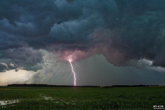 Double close, vivid cloud-to-ground lightning strikes near Carlyle Lake, Illinois