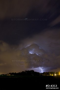 Iridium flare, stars and lightning