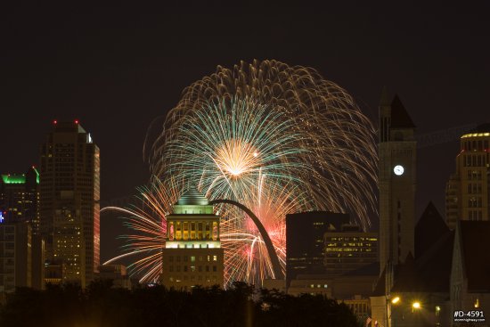 4th of July fireworks over downtown St. Louis and the Gateway Arch