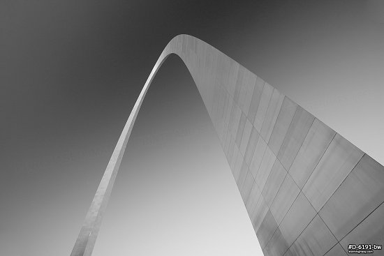 Blue sky over the Gateway Arch on a late summer evening in St. Louis, black and white
