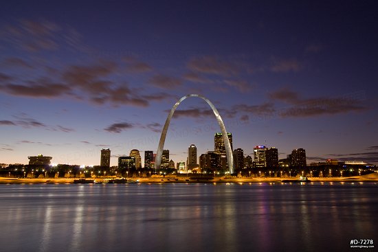 Classic view of St. Louis skyline at sunset