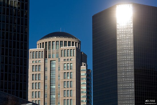 View of morning sunlight in downtown skyscrapers on Market Street