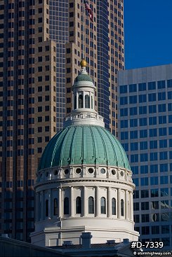 Rotunda of the Old Courthouse vertical view with downtown skyscrapers