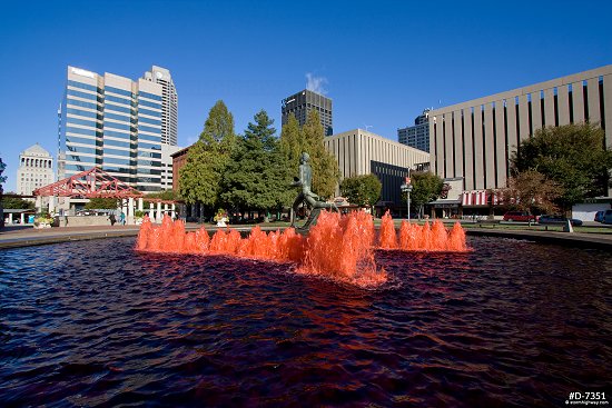 Cardinals-red Kiener Plaza fountain
