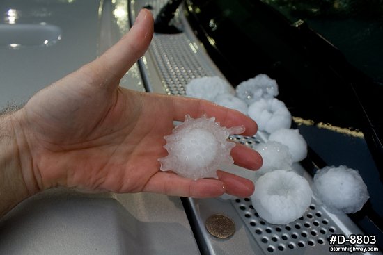 Spiked large hail stone in the St. Louis metro area