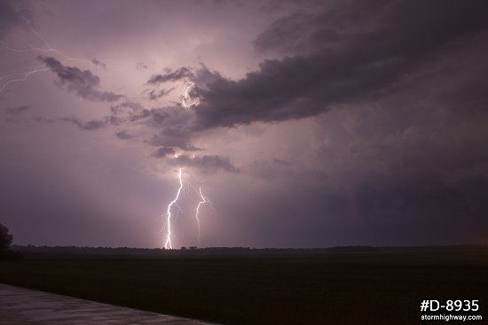 Lightning over rural prairie near Barteslo, Illinois