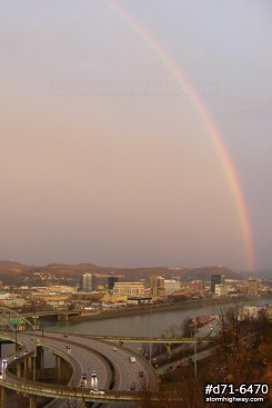 Rainbow over Fort Hill bridge and downtown Charleston