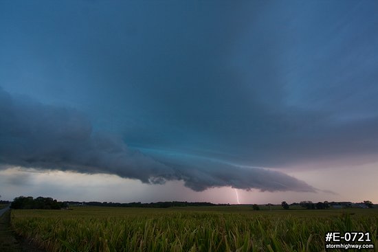 Ominous severe thunderstorm with lightning over Indiana prairie.
