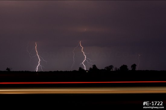 Lightning with streaking traffic at night near Okawville, Illinois