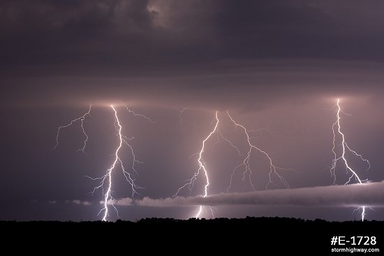 Lightning with storm clouds at night near Okawville, Illinois