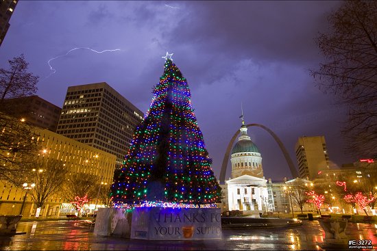 December lightning over Chrismas tree in downtown St. Louis