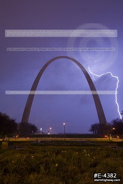 Lightning over the Gateway Arch at night