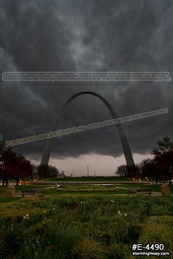 Storm clouds over the Gateway Arch at dawn
