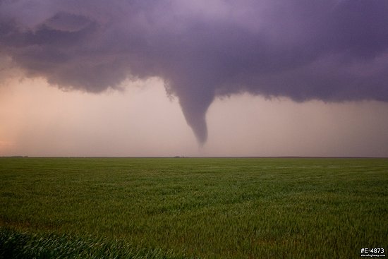 Lightning-lit Kansas prairie tornado