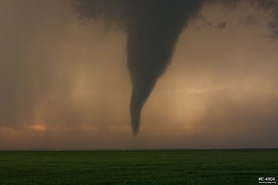 Cone tornado at sunset near Rozel, Kansas