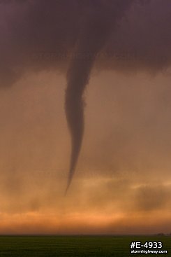 Tornado over the prairie at sunset near Rozel, Kansas