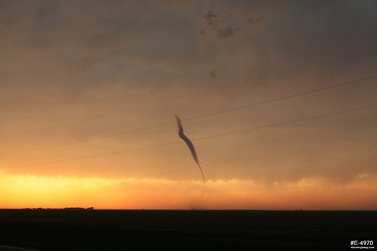 Rope tornado remnant at sunset near Rozel, Kansas