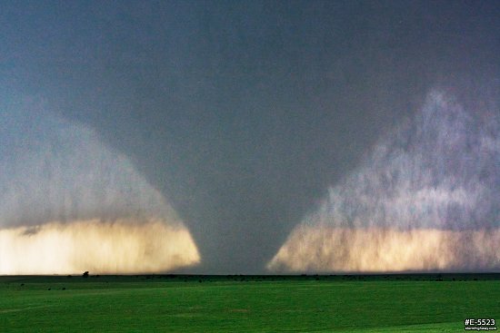 Large cone tornado over Kansas prairie