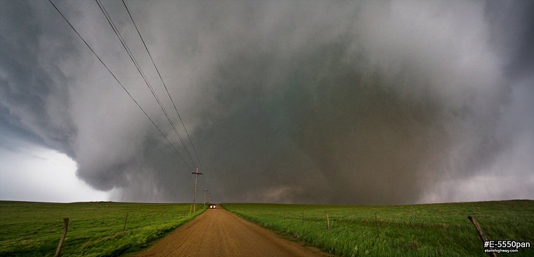 Panorama of large EF4 tornado at close range near Bennington, Kansas