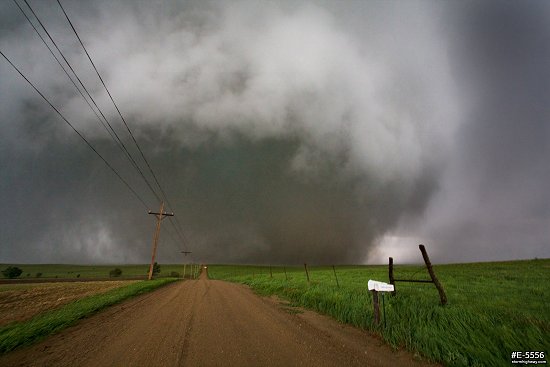 Large EF4 tornado at close range along a dirt road near Bennington, Kansas