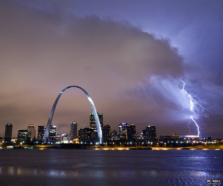 Lightning over St. Louis at night during a tornado warning