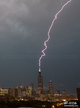 Lightning strikes the Sears (Willis) Tower in Chicago, Illinois