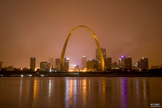 Gateway Arch illuminated gold for its 50th Anniversary