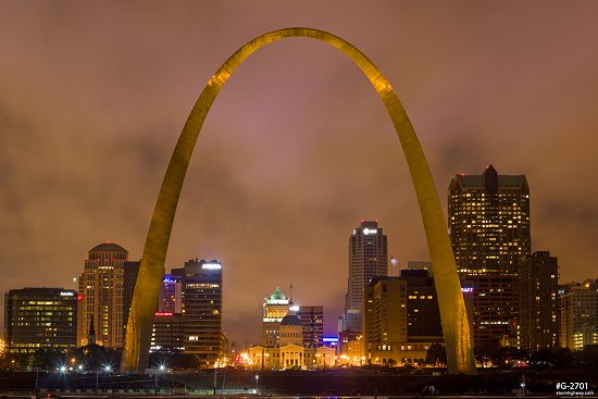 Gateway Arch illuminated gold for its 50th Anniversary