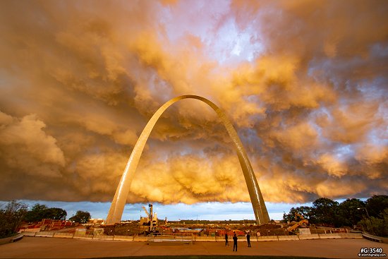 Sunlit storm clouds over the Arch