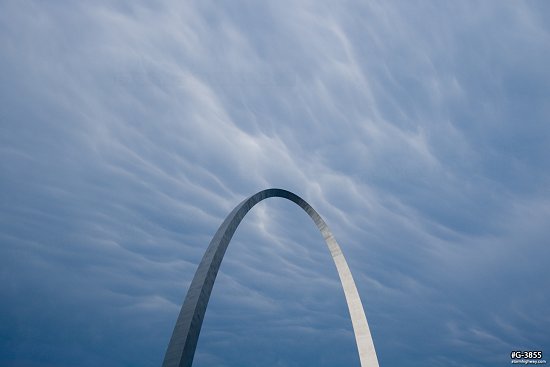 Mammatus clouds over the Gateway Arch during severe weather