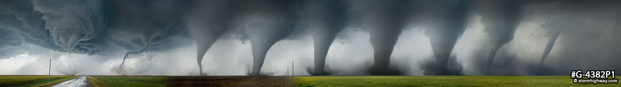 Life cycle of a strong tornado near Dodge City, Kansas, composite panorama