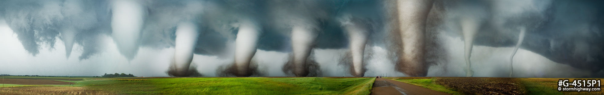 Life cycle of a strong tornado near Dodge City, Kansas, composite panorama