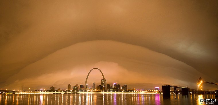 Pre-sunrise shelf cloud over downtown St. Louis - panorama