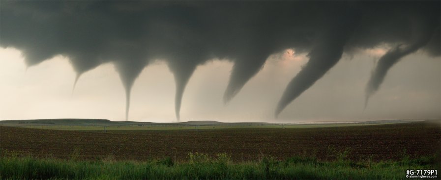 Life cycle panorama of a tornado near Bushnell, Nebraska