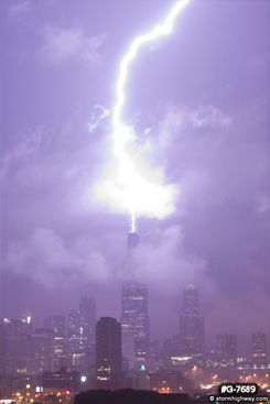 Lightning strikes the Sears (Willis) Tower in Chicago, Illinois